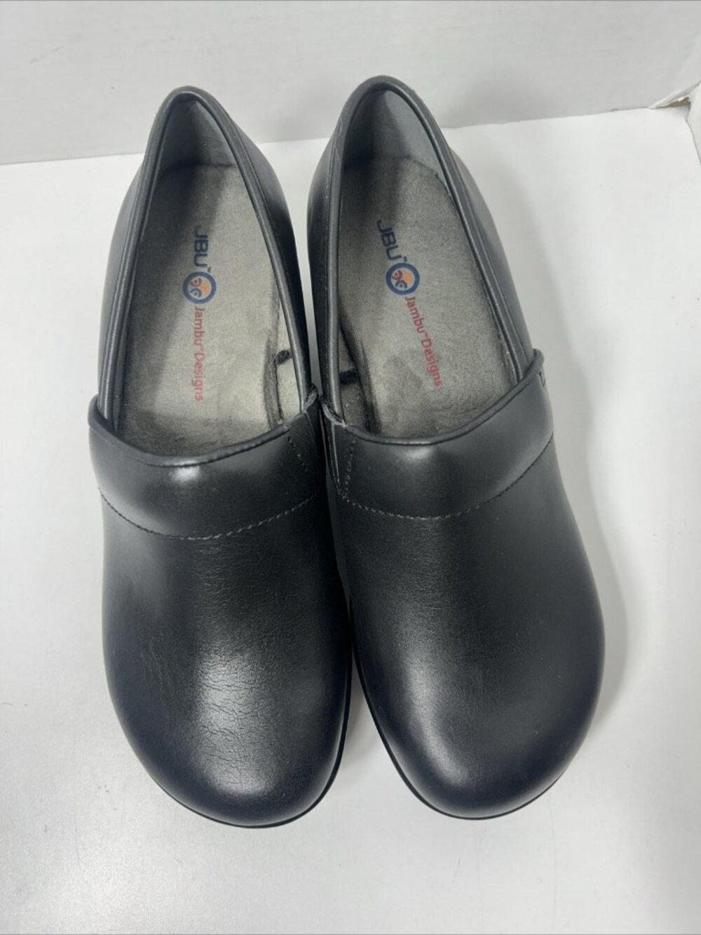 JBU Cordoba Women Clog Shoes Black Leather Slip On Size7.5 Medium Heel